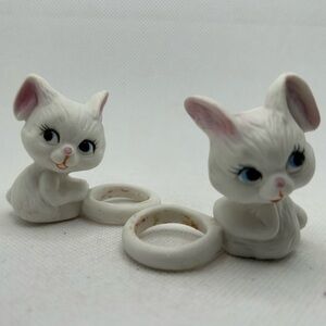 Vintage Candle Hugger Bunny Rings Easter White Pink Japan Carolina Design Lot 2